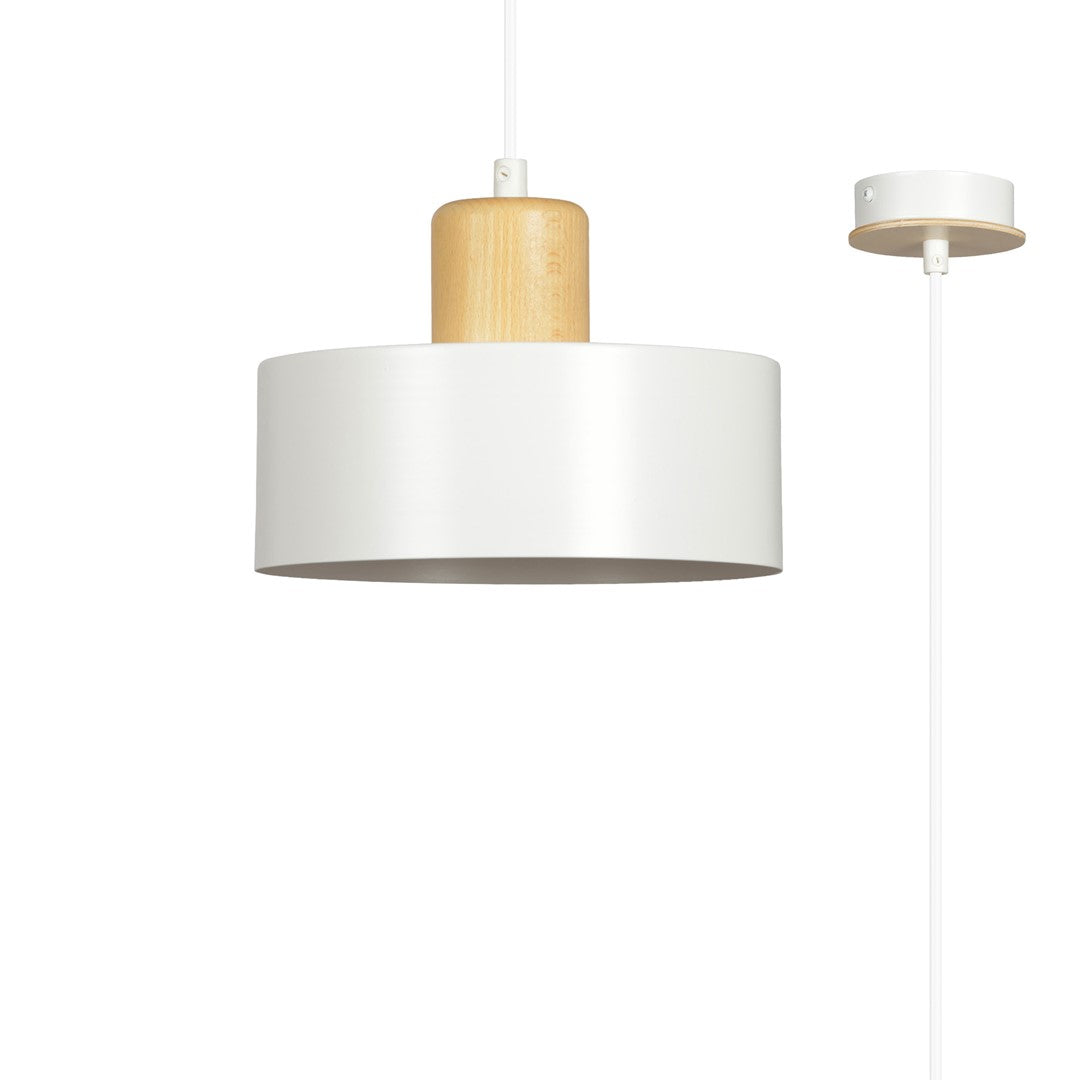Lampa suspendata minimalista alba cu accente de lemn Torin