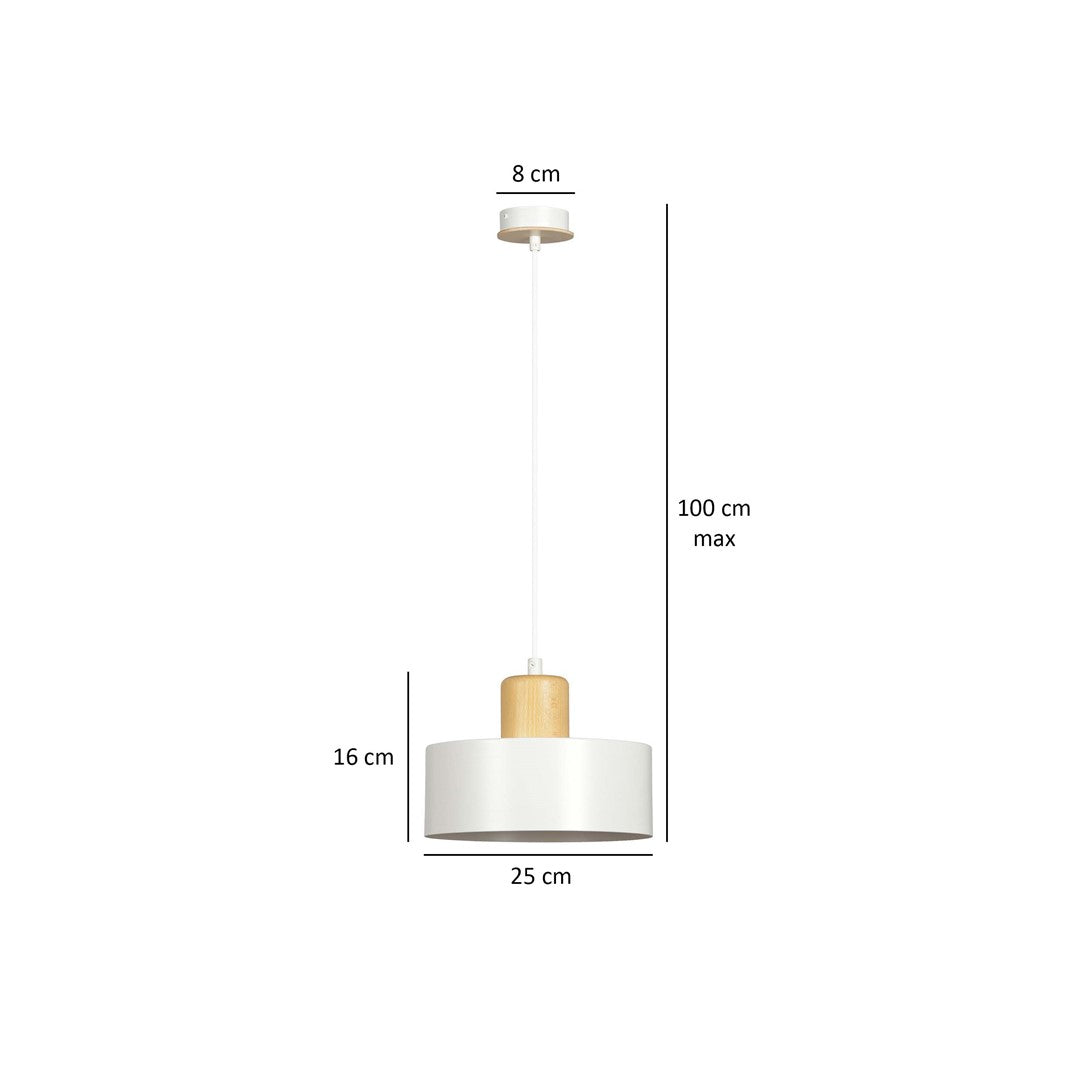 Lampa suspendata minimalista alba cu accente de lemn Torin