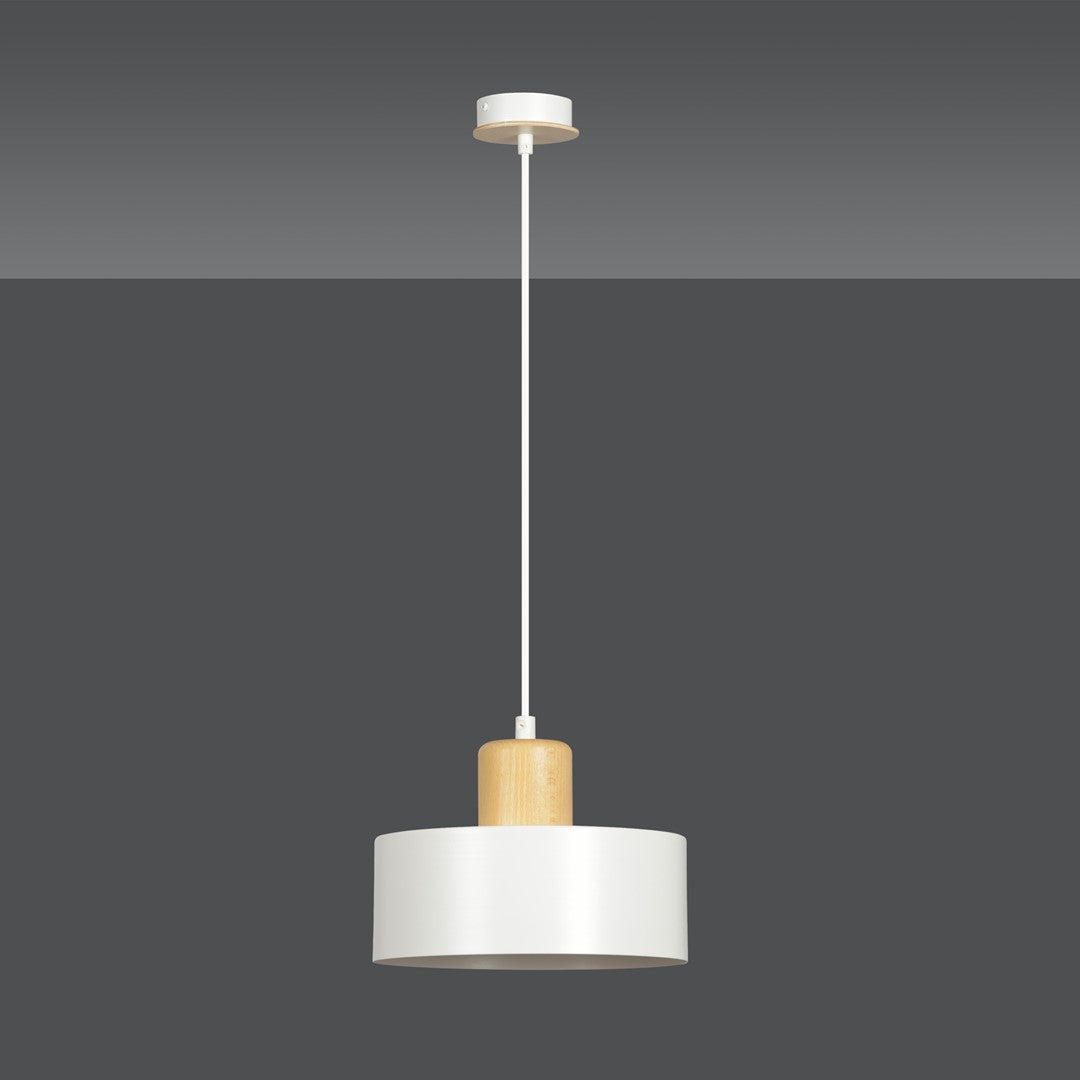 Lampa suspendata minimalista alba cu accente de lemn Torin