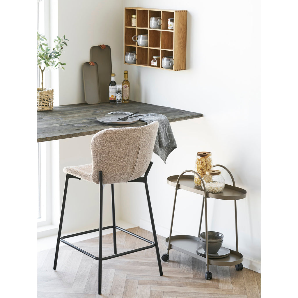 Scaun pentru blat de bucătărie, bouclé, bej, picioare negre, HN1239