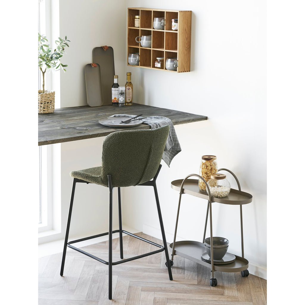 Scaun pentru blat de bucătărie, bouclé, verde, picioare negre, HN1241