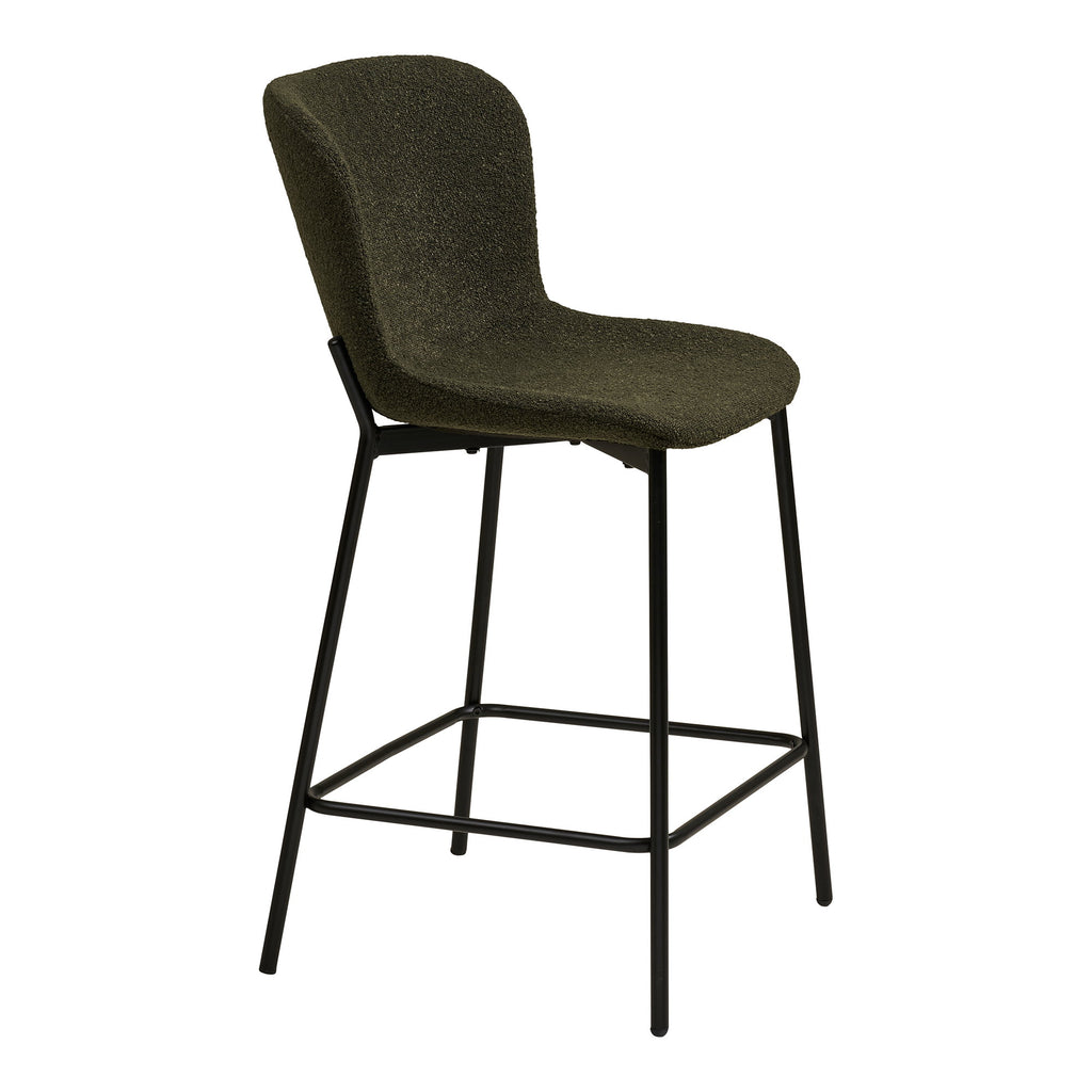 Scaun pentru blat de bucătărie, bouclé, verde, picioare negre, HN1241