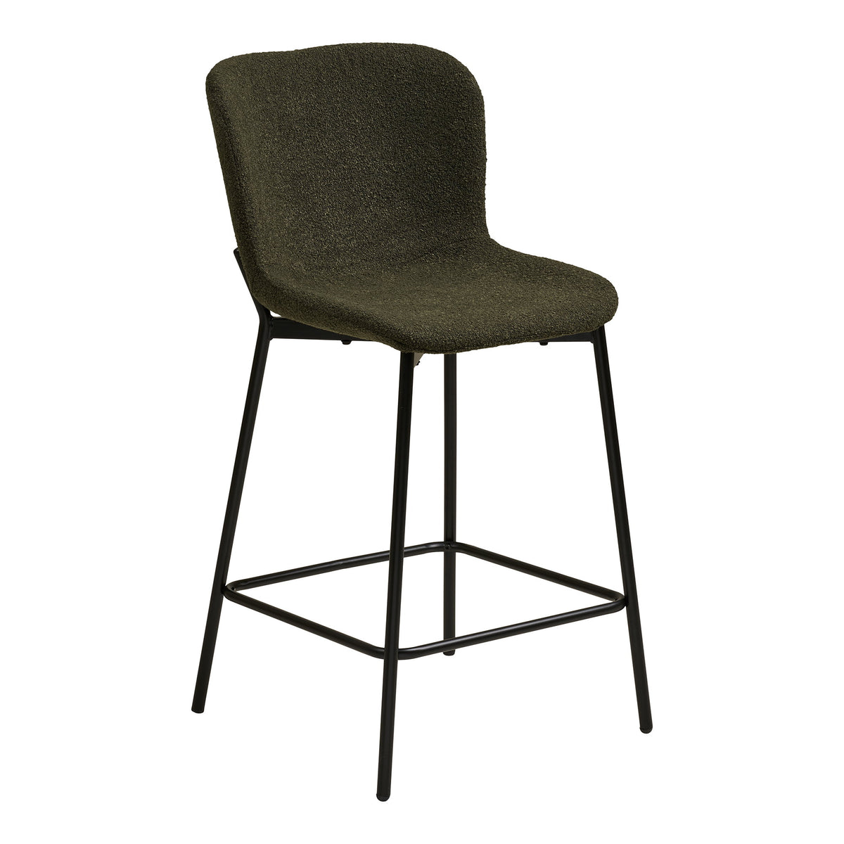 Scaun pentru blat de bucătărie, bouclé, verde, picioare negre, HN1241