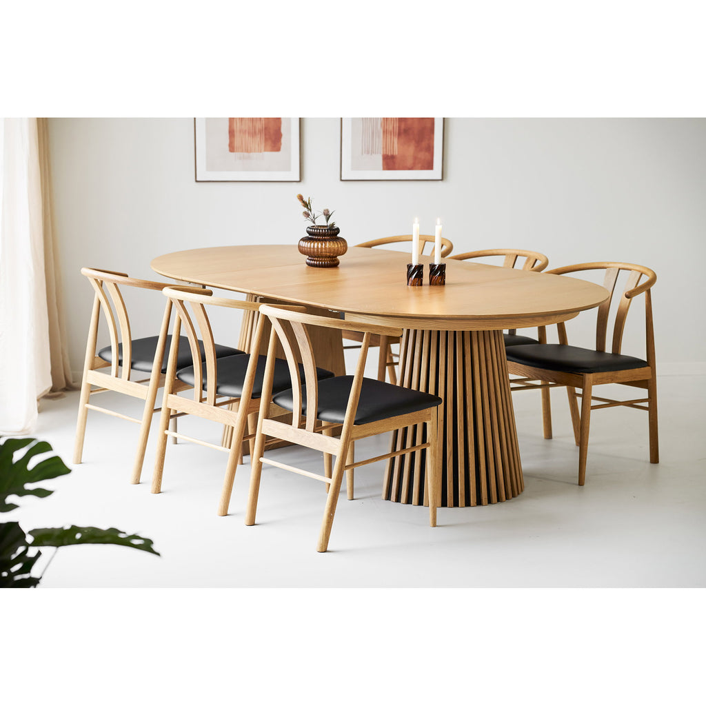 Scaun de dining, lemn de stejar, șezut din piele sintetică PU, natur/negru, HN1219