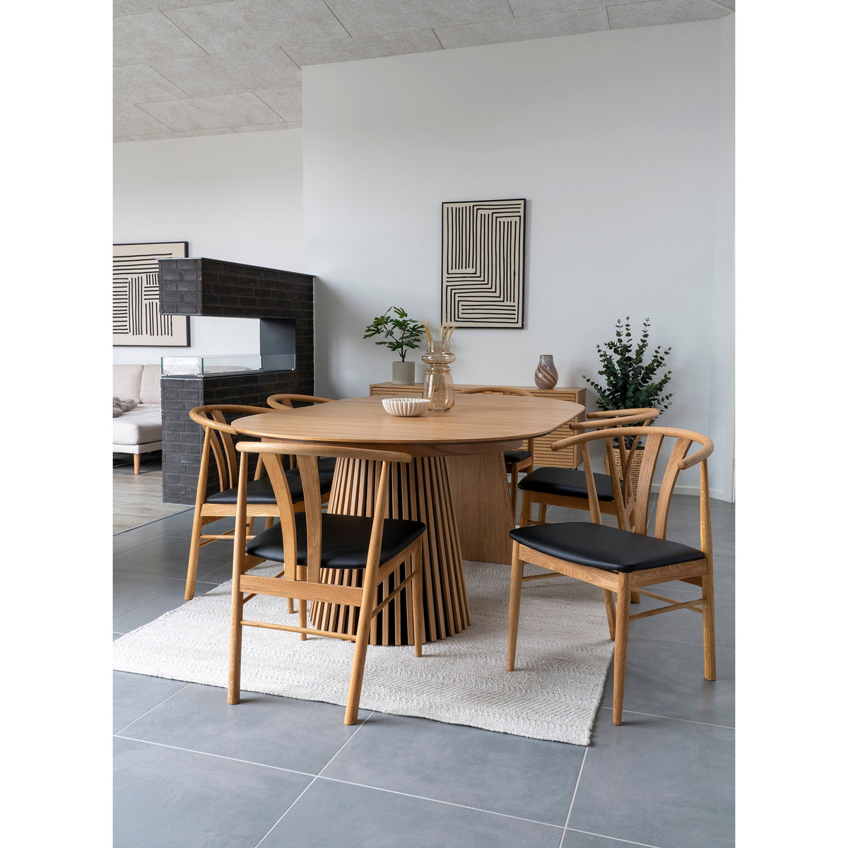 Scaun de dining, lemn de stejar, șezut din piele sintetică PU, natur/negru, HN1219