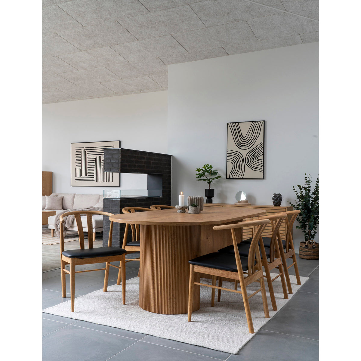 Scaun de dining, lemn de stejar, șezut din piele sintetică PU, natur/negru, HN1219