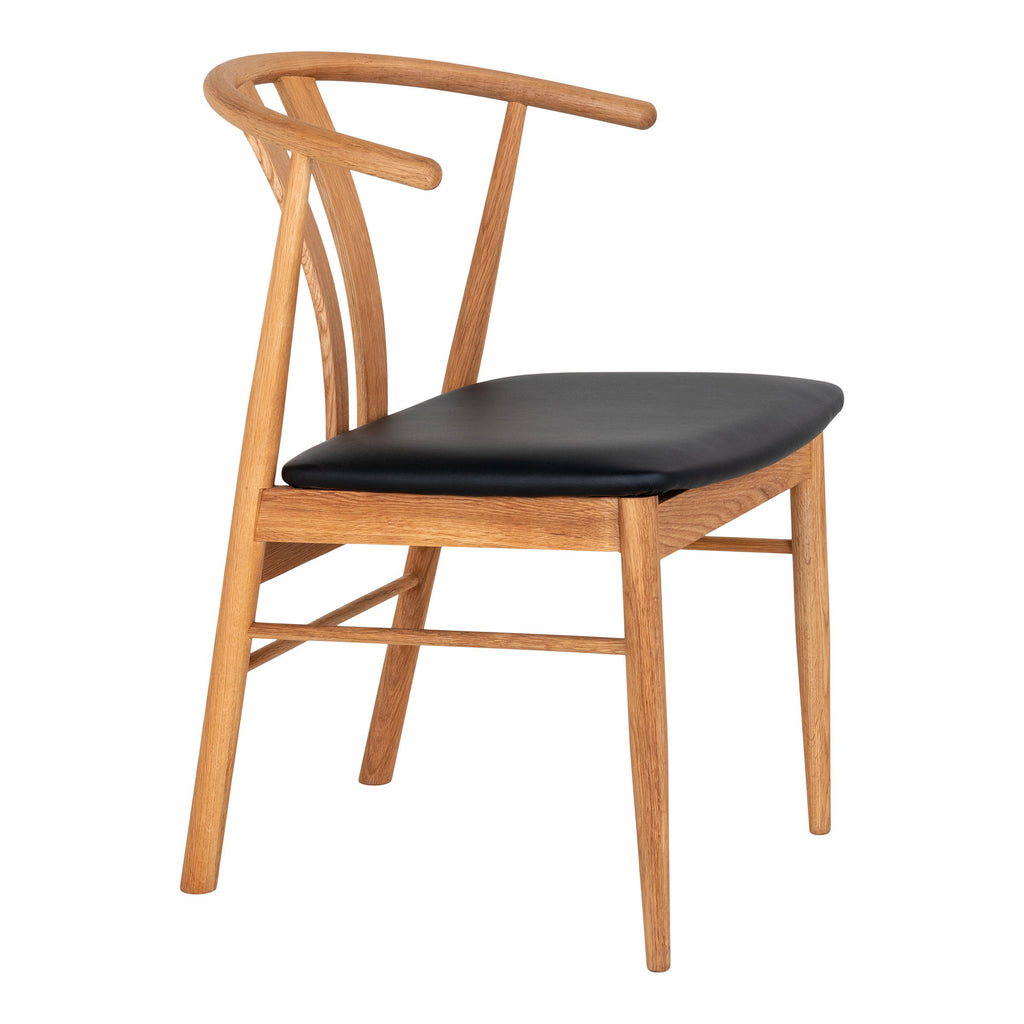 Scaun de dining, lemn de stejar, șezut din piele sintetică PU, natur/negru, HN1219
