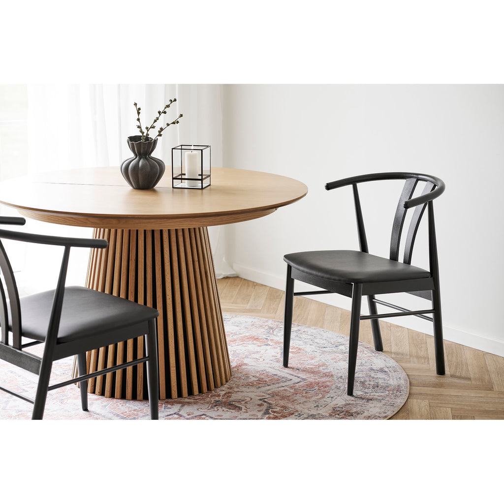 Scaun de dining, stejar/piele sintetică PU, negru, HN1219