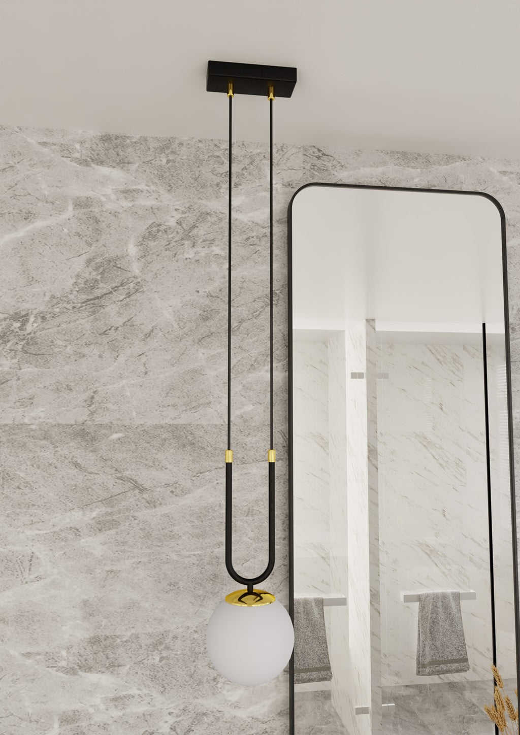 Lampa suspendata alba cu accente aurii Glam