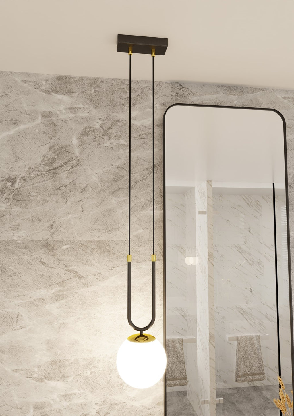 Lampa suspendata alba cu accente aurii Glam