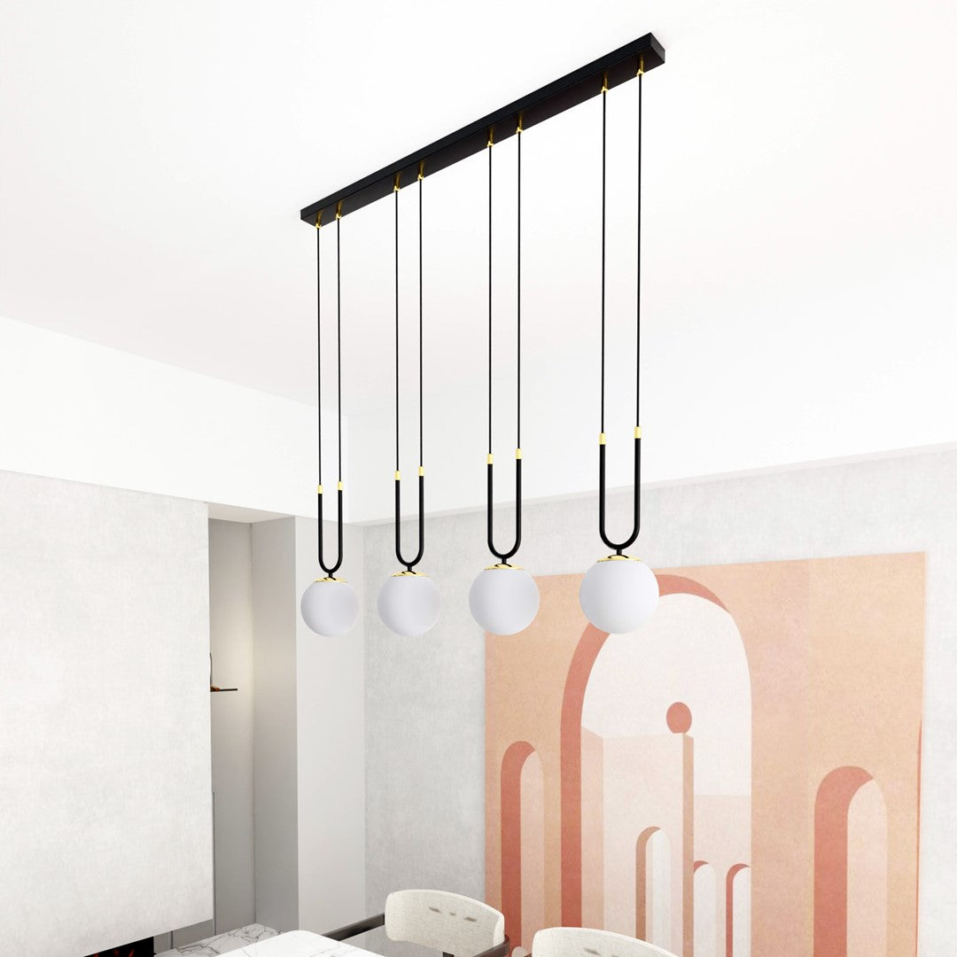 Lampa suspendata alba cu accente aurii 4 lumini Glam