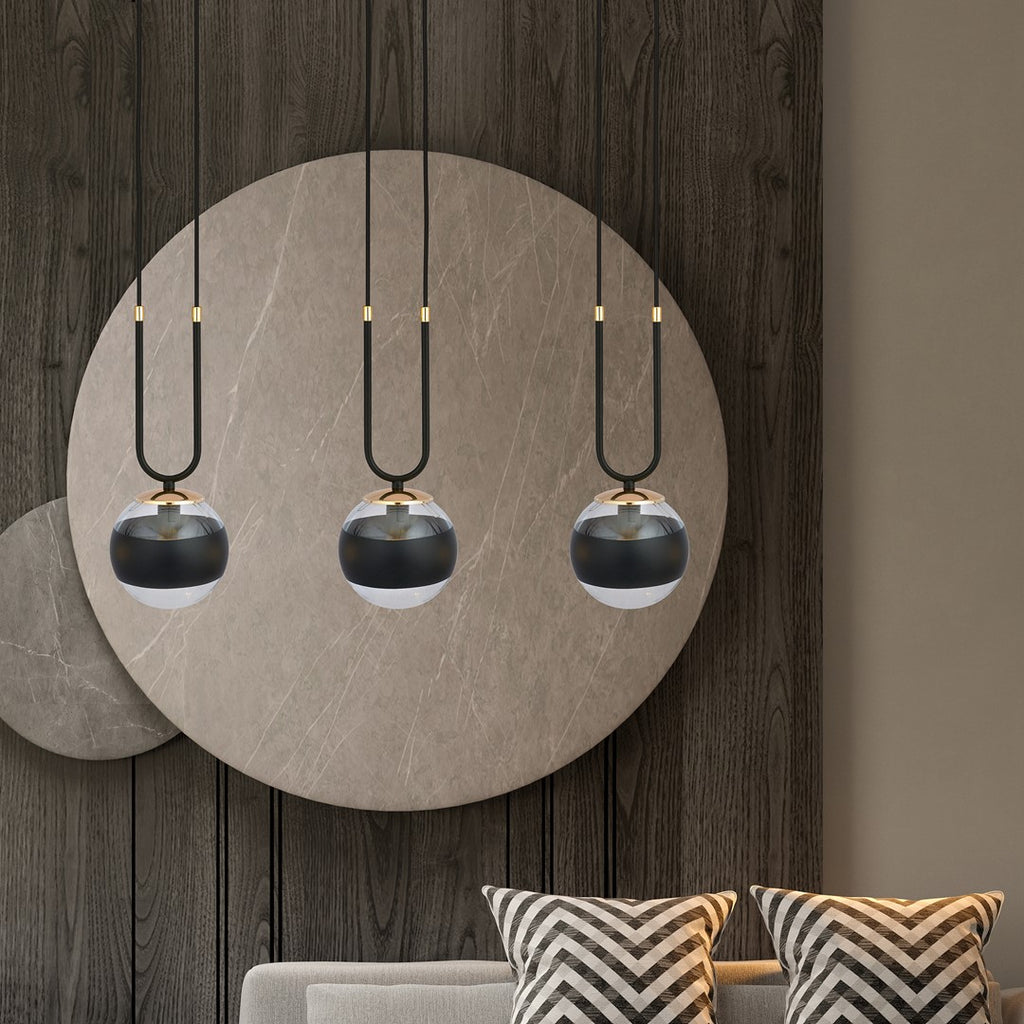 Lampa suspendata neagra cu accente aurii 3 lumini Glam