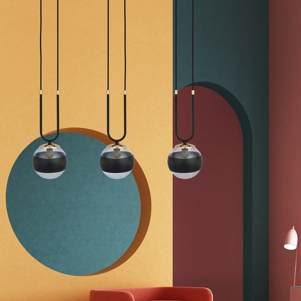 Lampa suspendata neagra cu accente aurii 3 lumini Glam