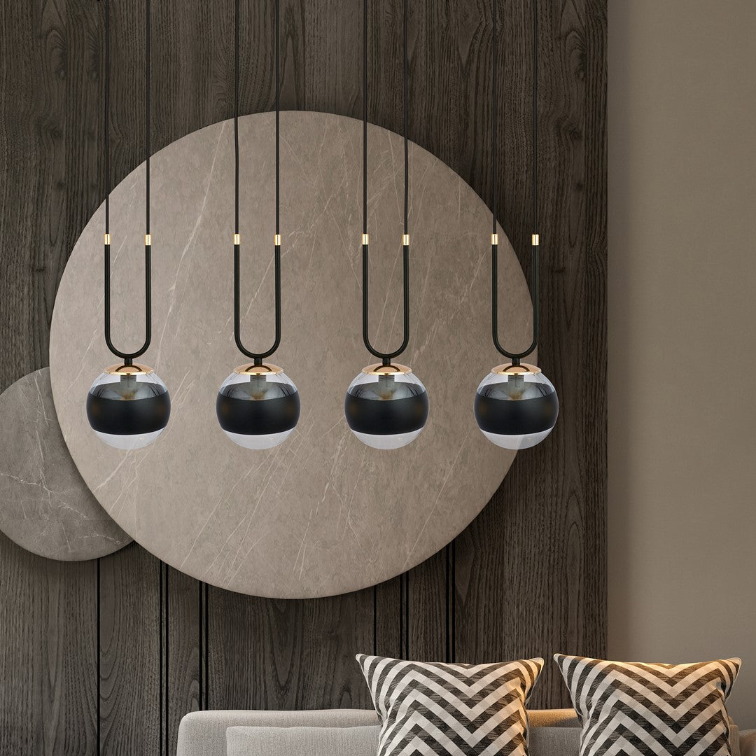 Lampa suspendata neagra cu accente aurii 4 lumini Glam