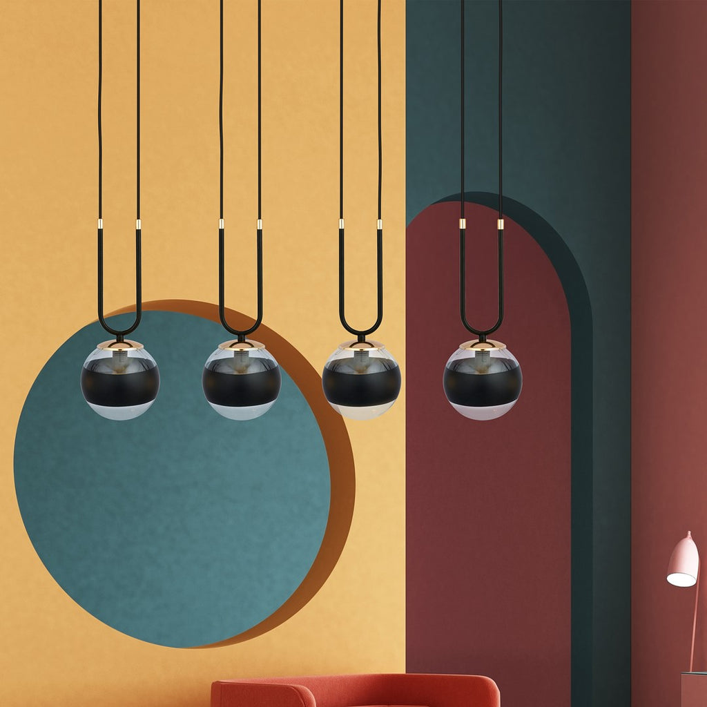 Lampa suspendata neagra cu accente aurii 4 lumini Glam