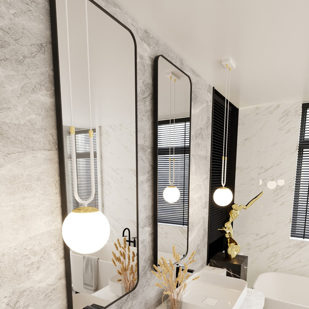 Lampa suspendata opal alba cu accente aurii Glam