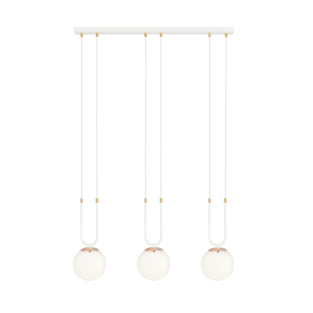 Lampa suspendata opal alba cu accente aurii 3 lumini Glam