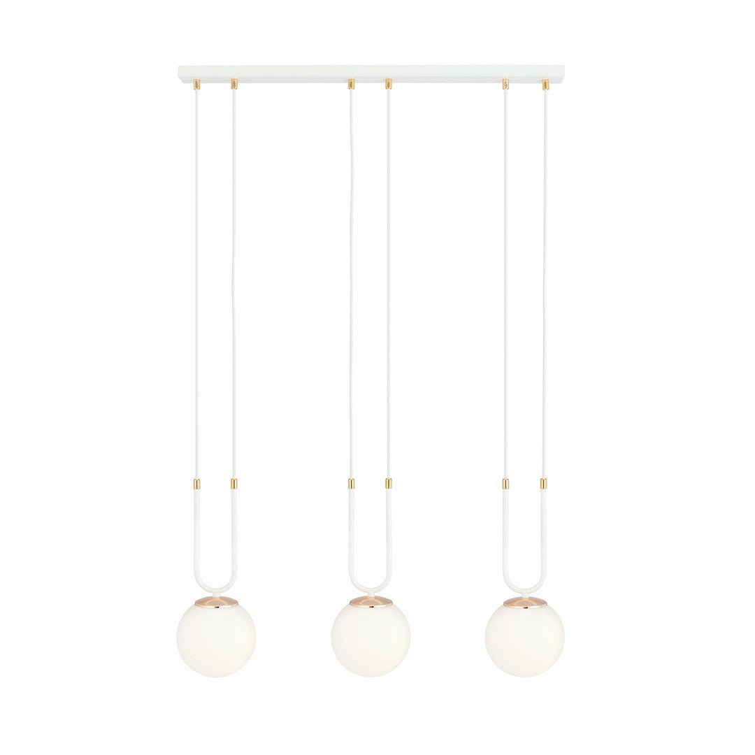 Lampa suspendata opal alba cu accente aurii 3 lumini Glam