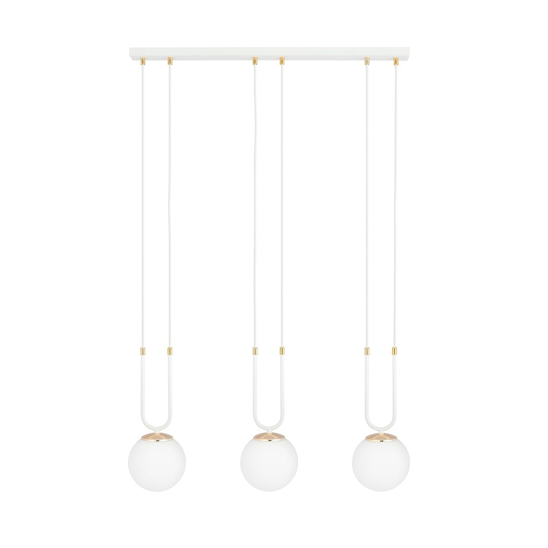 Lampa suspendata opal alba cu accente aurii 3 lumini Glam