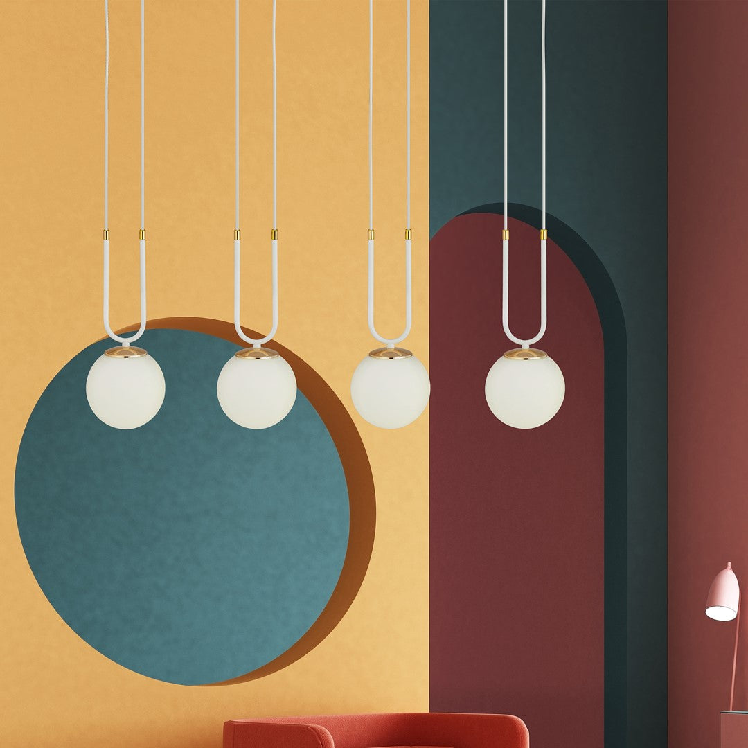 Lampa suspendata opal alba cu accente aurii 4 lumini Glam