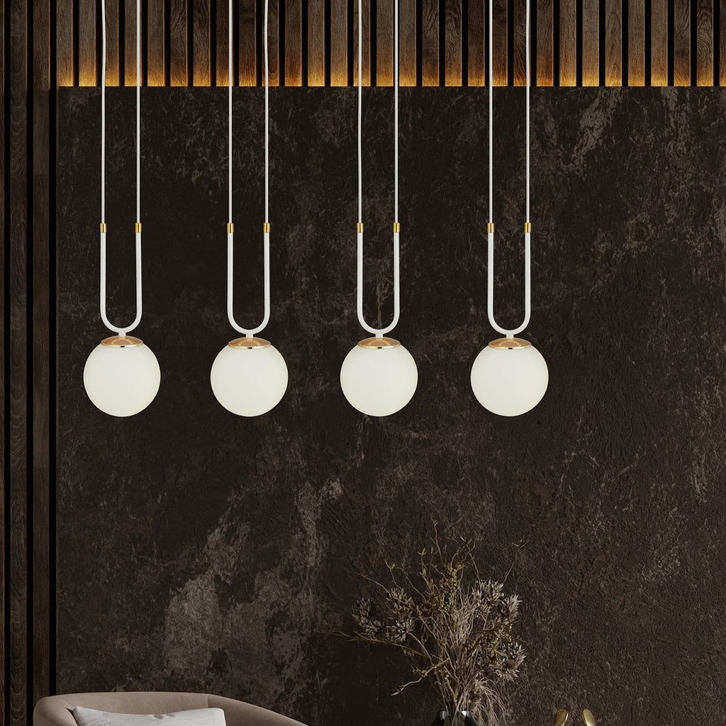 Lampa suspendata opal alba cu accente aurii 4 lumini Glam