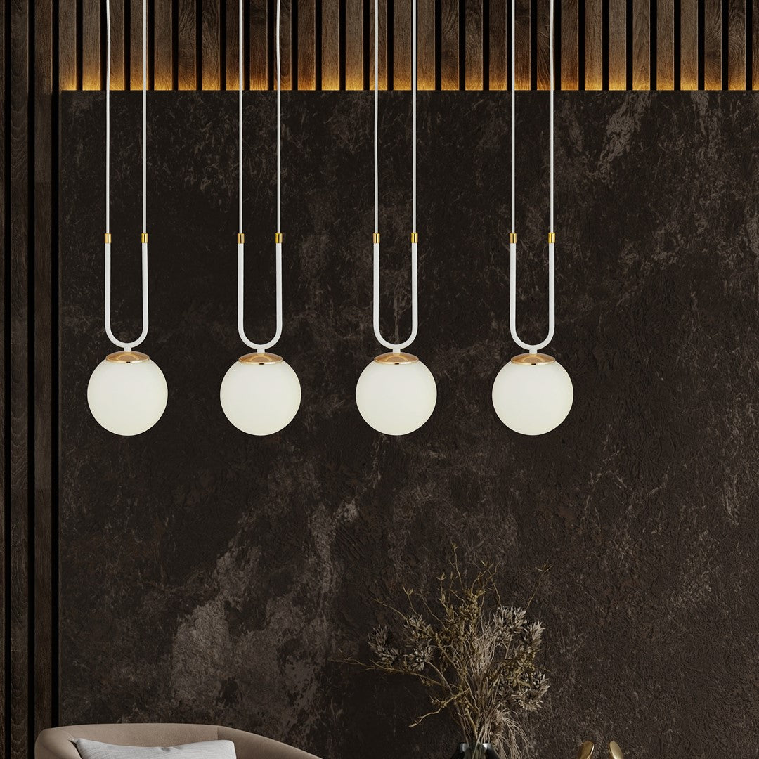 Lampa suspendata opal alba cu accente aurii 4 lumini Glam