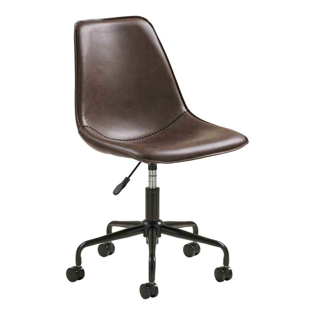 Scaun de birou rotativ, piele sintetică PU, maro închis, picioare negre, HN1227