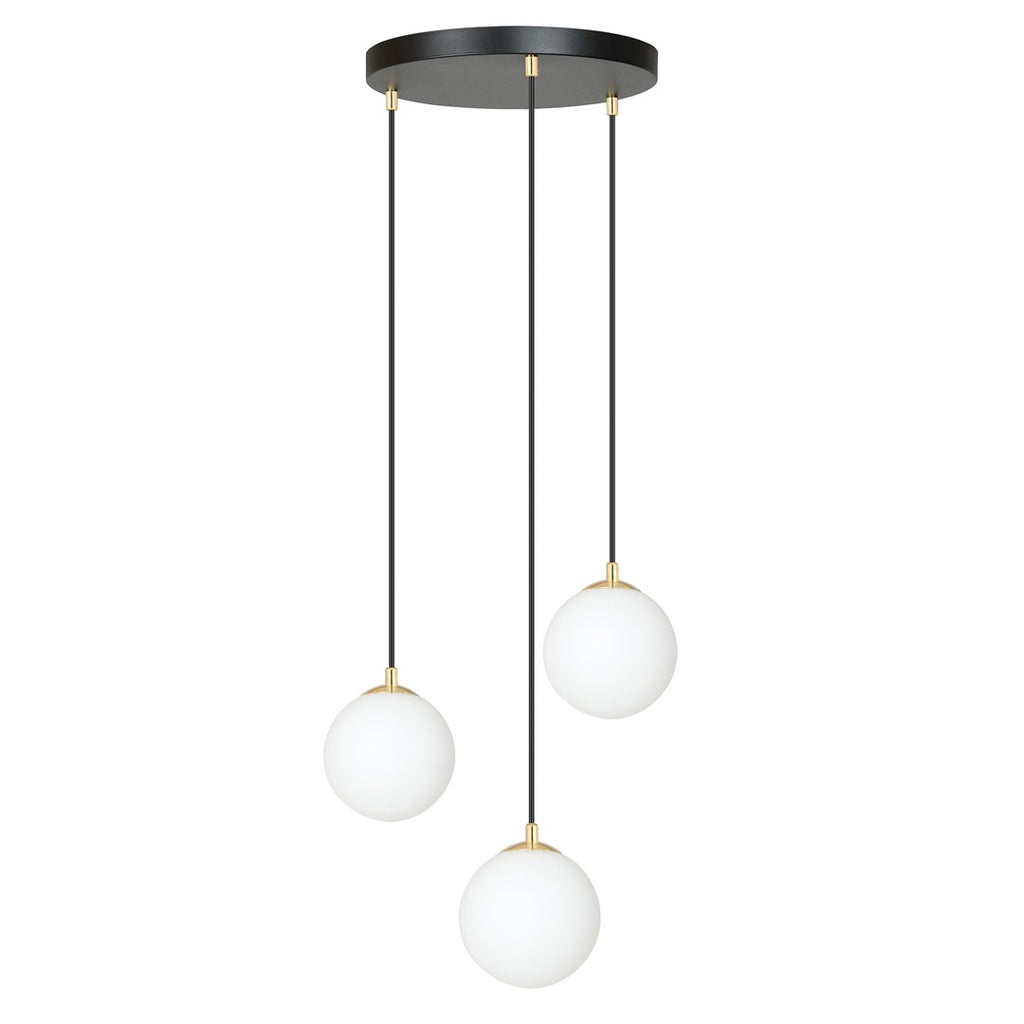 Lampa suspendata minimalista neagra 3 lumini opal Royal