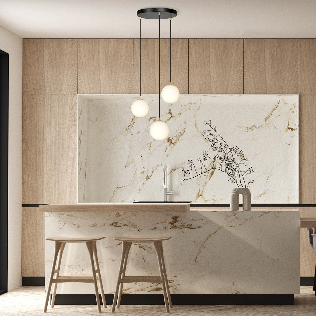 Lampa suspendata minimalista neagra 3 lumini opal Royal