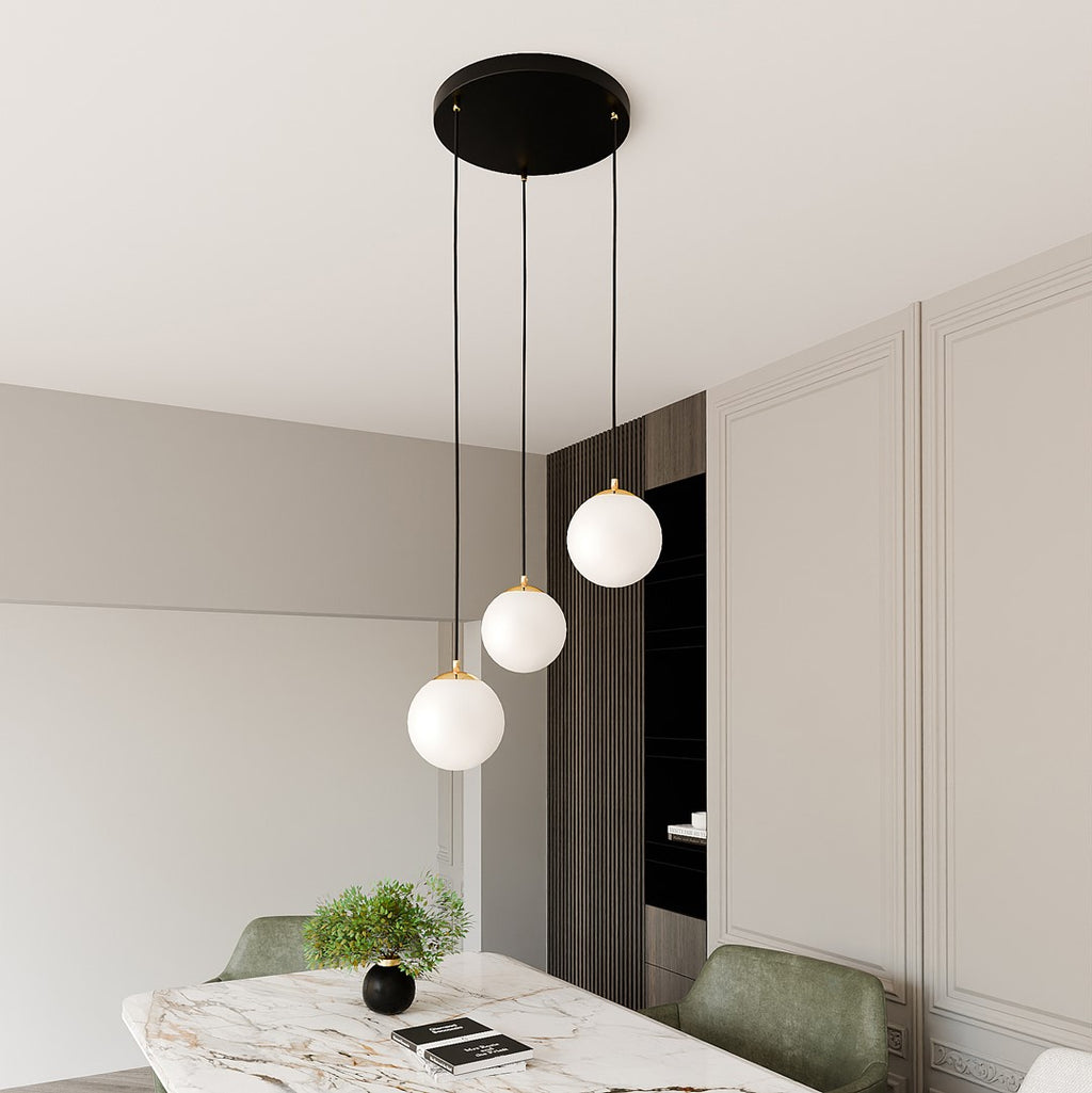 Lampa suspendata minimalista neagra 3 lumini opal Royal