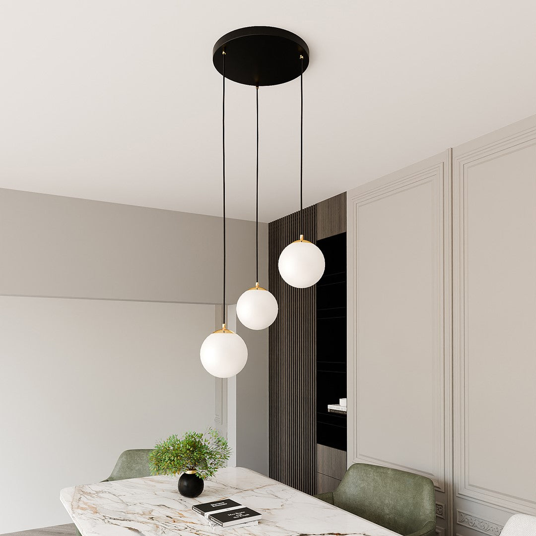 Lampa suspendata minimalista neagra 3 lumini opal Royal