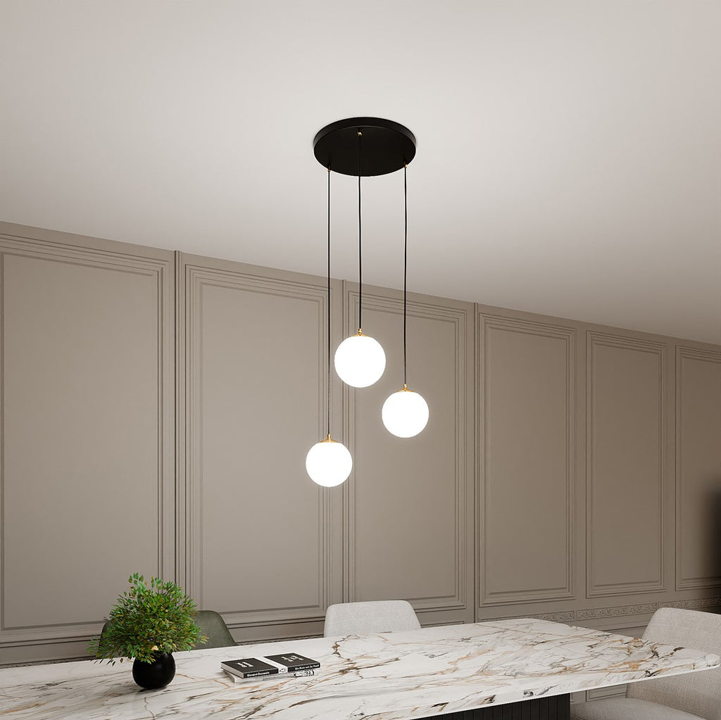 Lampa suspendata minimalista neagra 3 lumini opal Royal