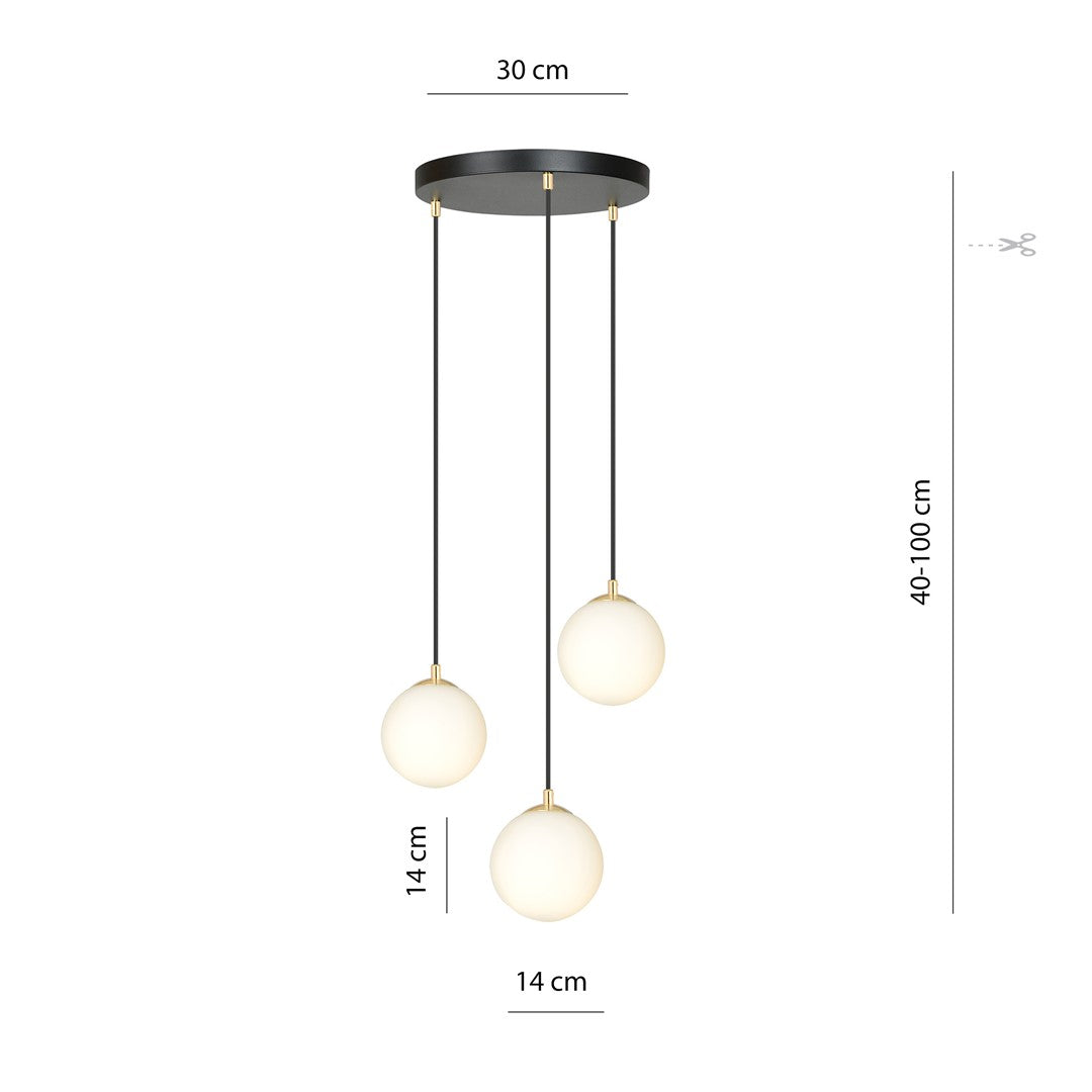Lampa suspendata minimalista neagra 3 lumini opal Royal