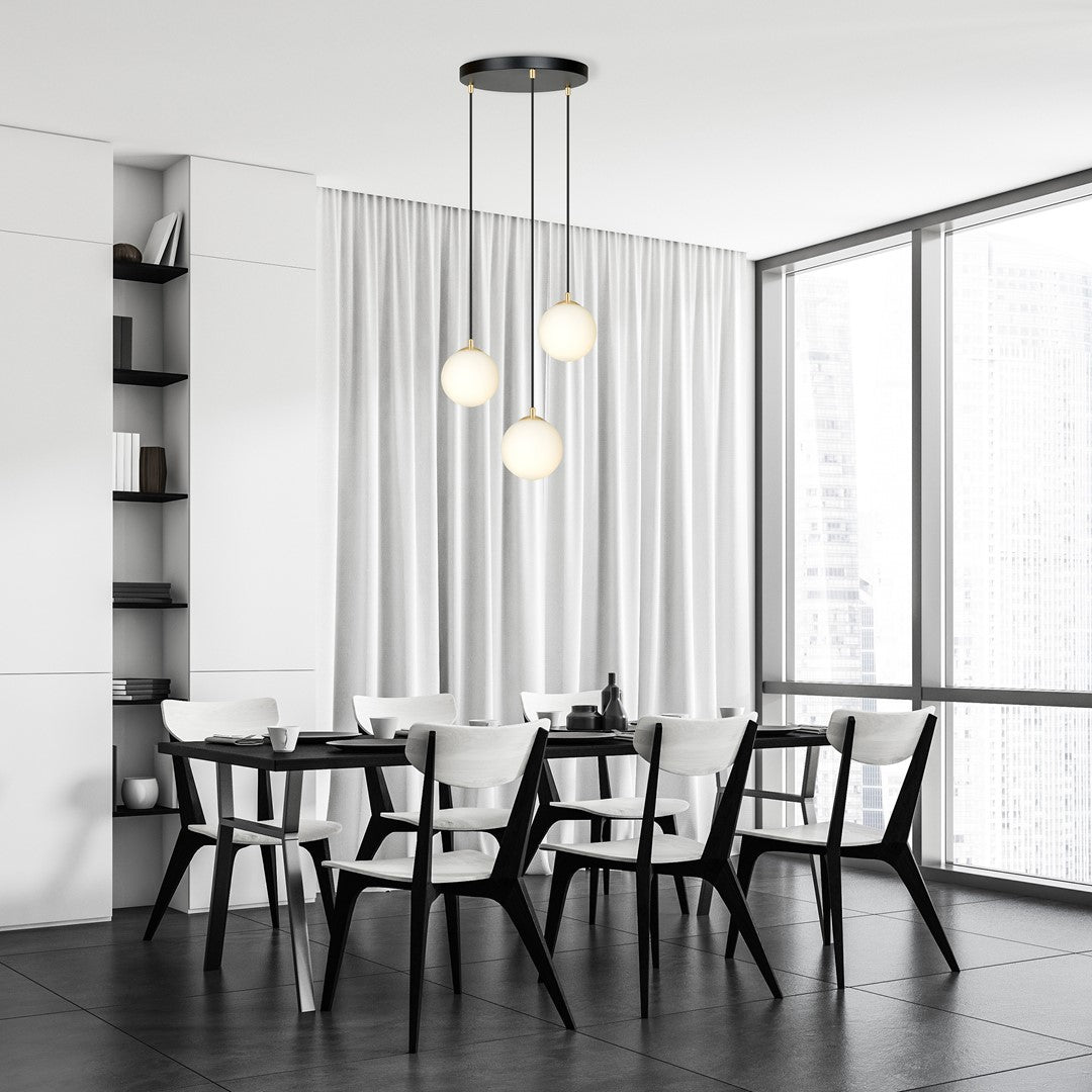 Lampa suspendata minimalista neagra 3 lumini opal Royal