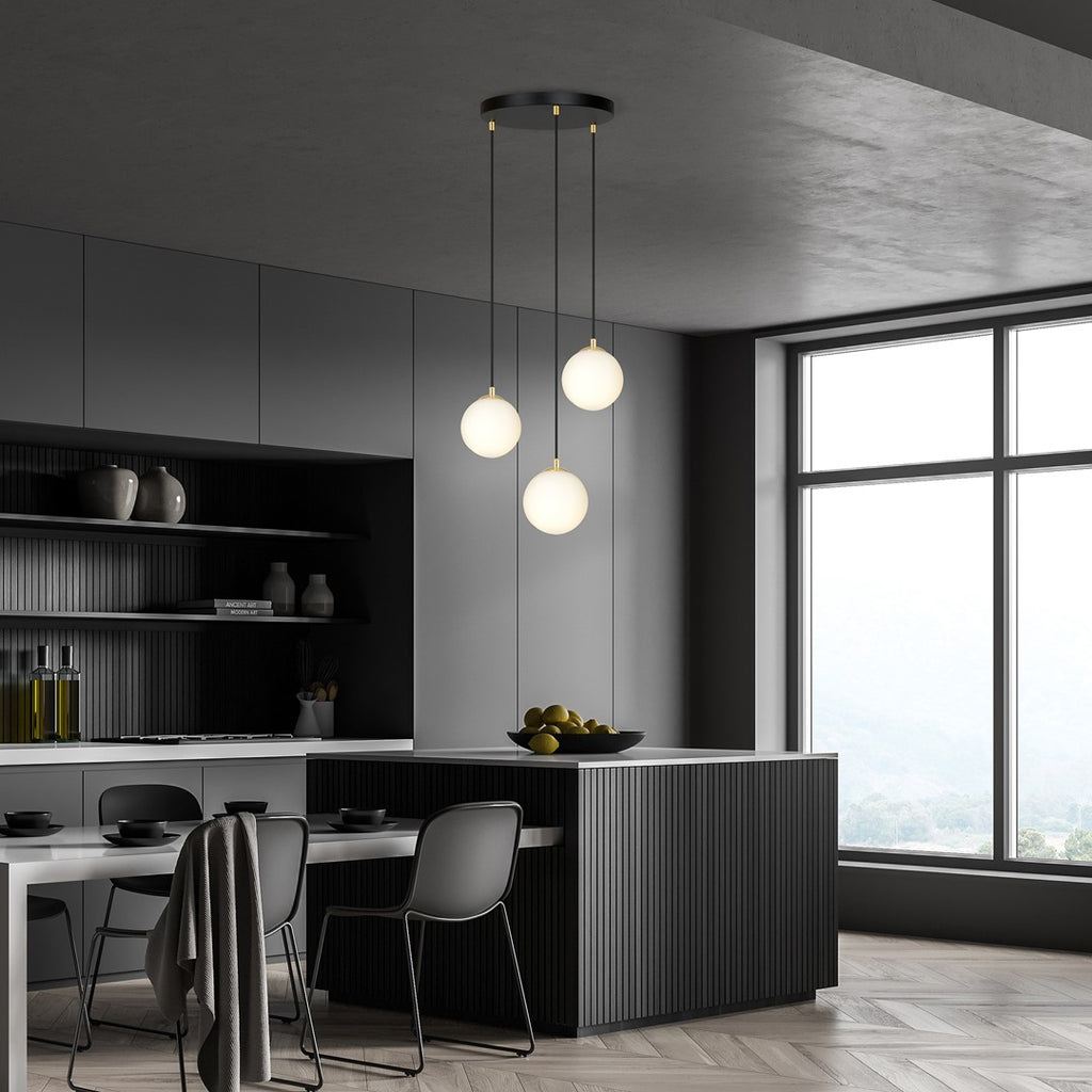 Lampa suspendata minimalista neagra 3 lumini opal Royal