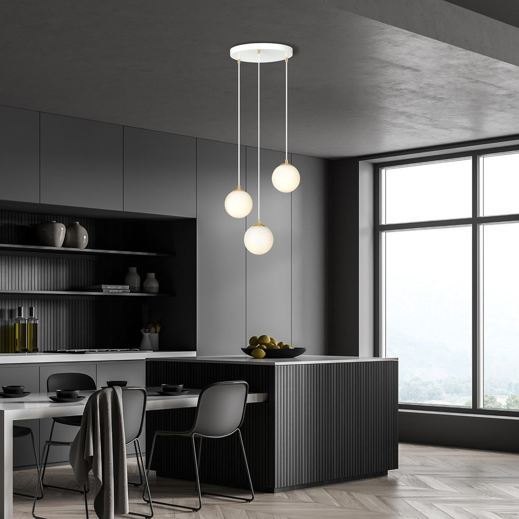 Lampa suspendata minimalista alba 3 lumini opal Royal
