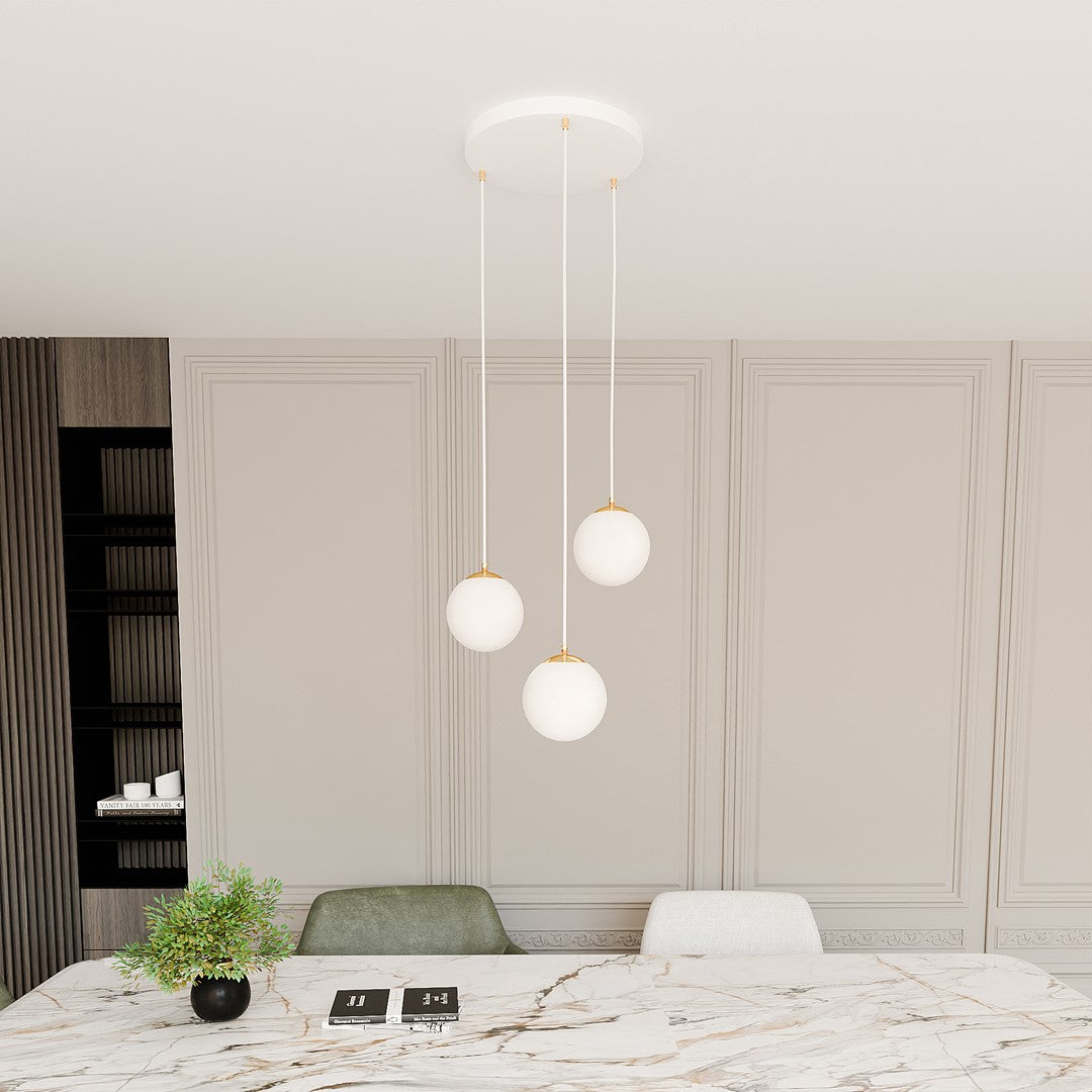 Lampa suspendata minimalista alba 3 lumini opal Royal