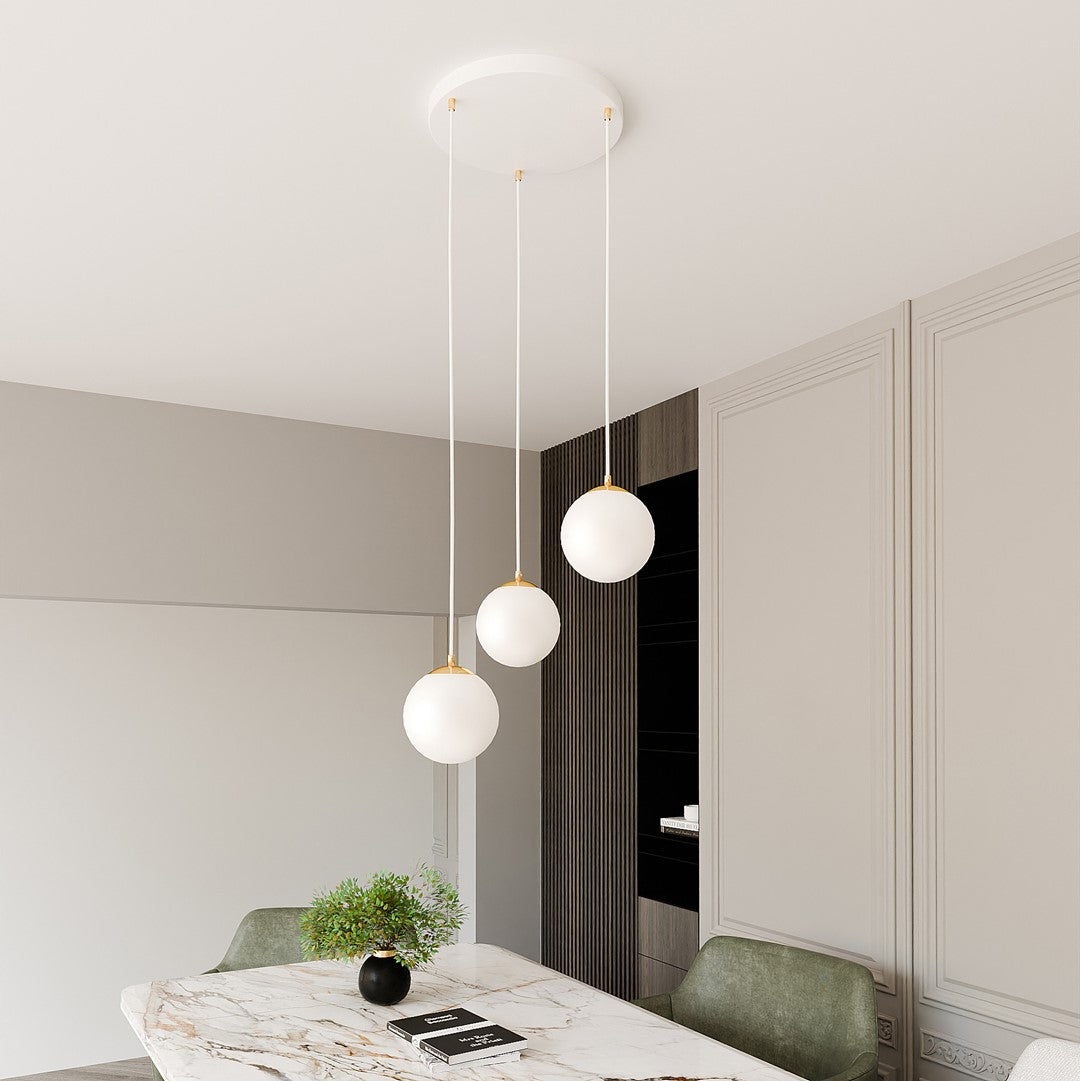 Lampa suspendata minimalista alba 3 lumini opal Royal