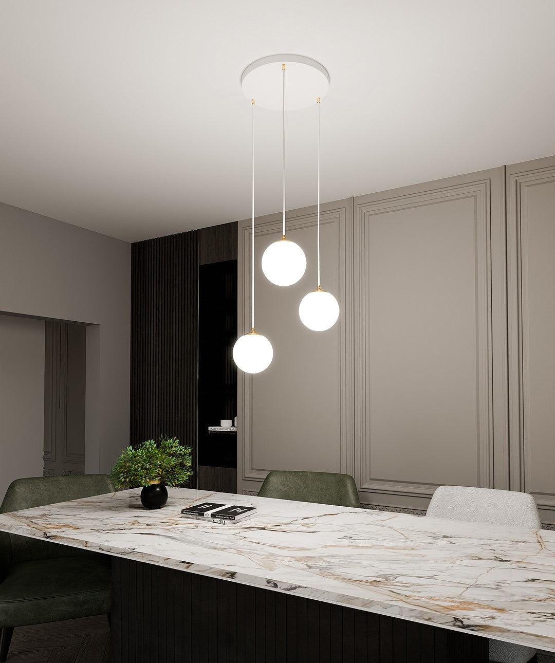 Lampa suspendata minimalista alba 3 lumini opal Royal