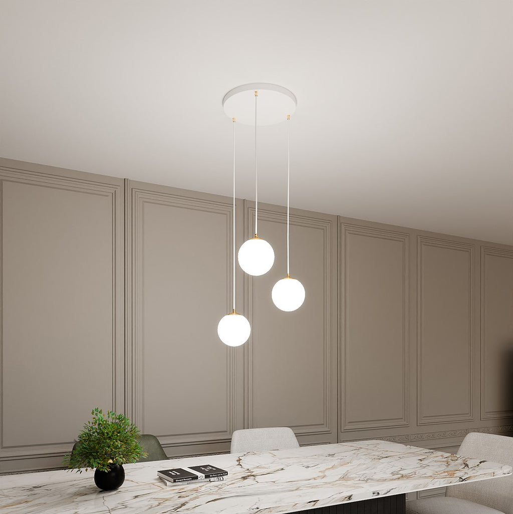 Lampa suspendata minimalista alba 3 lumini opal Royal