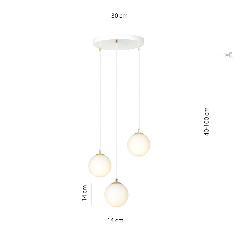 Lampa suspendata minimalista alba 3 lumini opal Royal