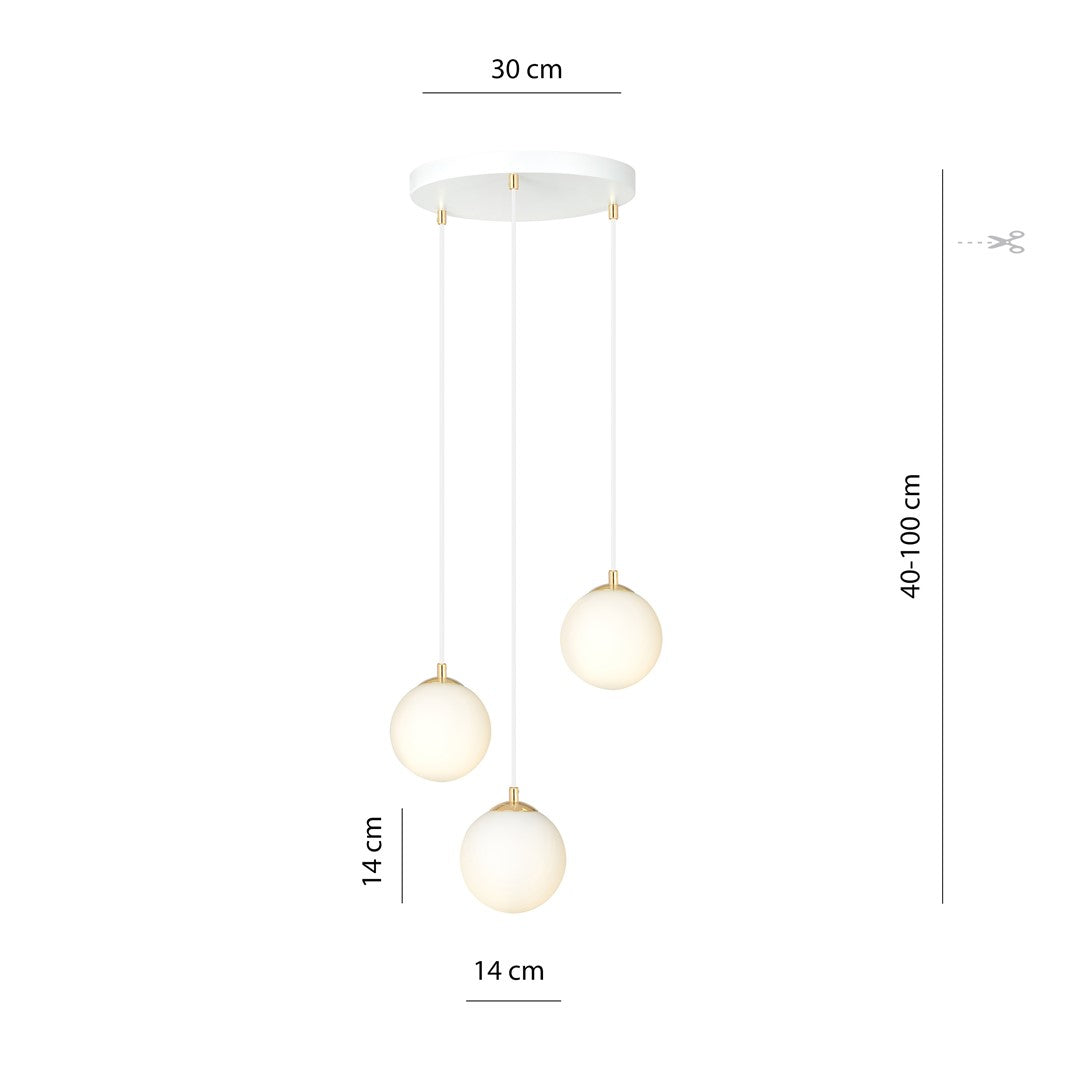 Lampa suspendata minimalista alba 3 lumini opal Royal