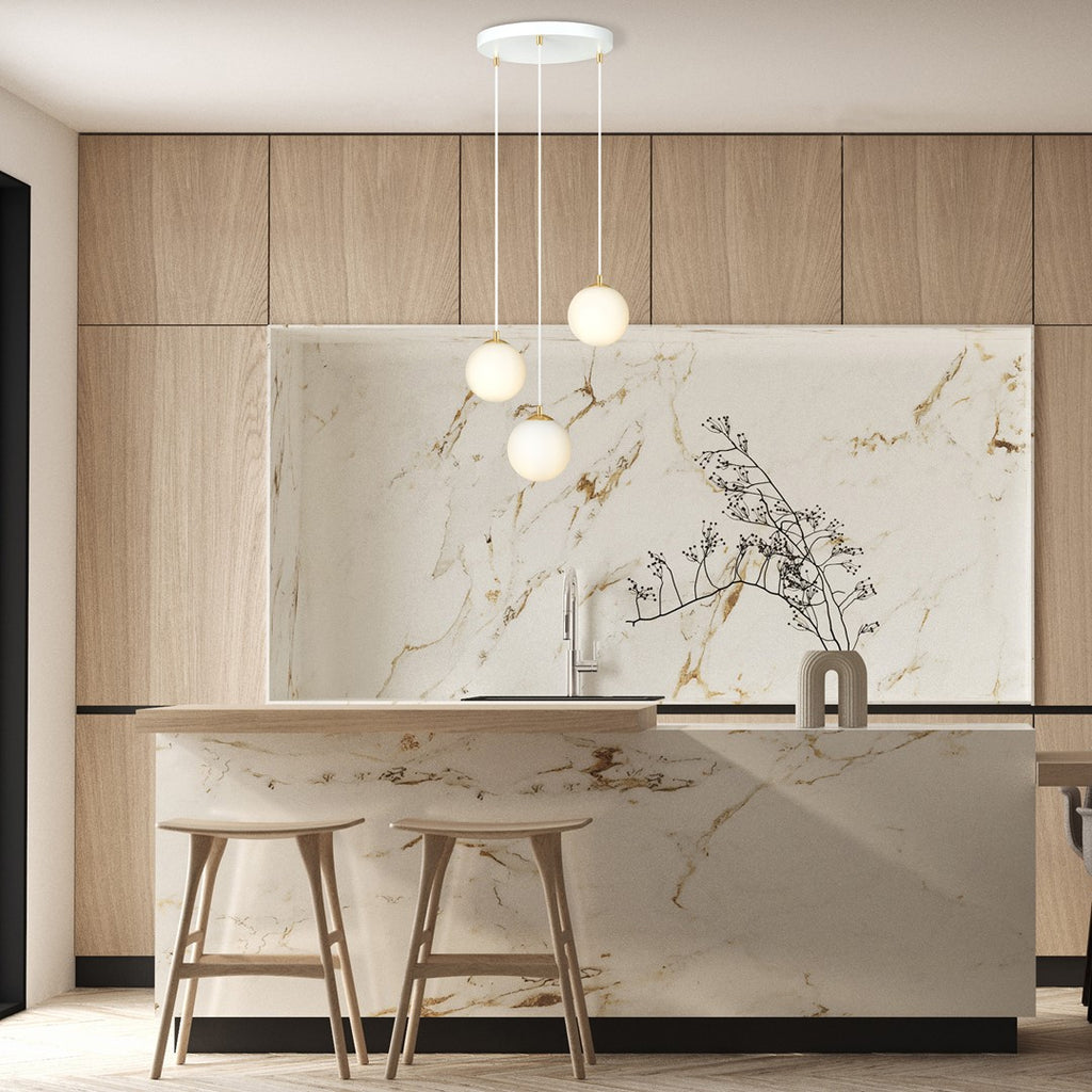 Lampa suspendata minimalista alba 3 lumini opal Royal