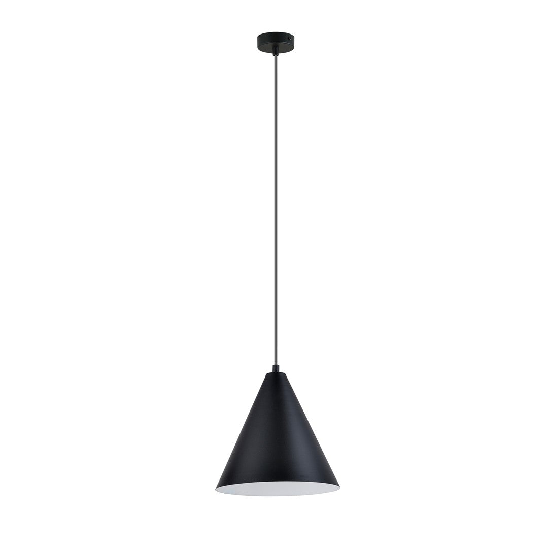 Lampa suspendata conica neagra cu interior alb Rebel