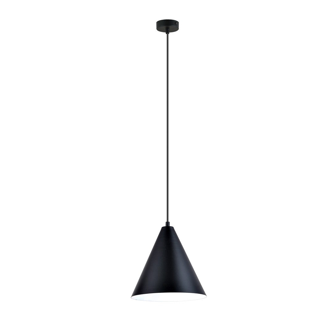 Lampa suspendata conica neagra cu interior alb Rebel