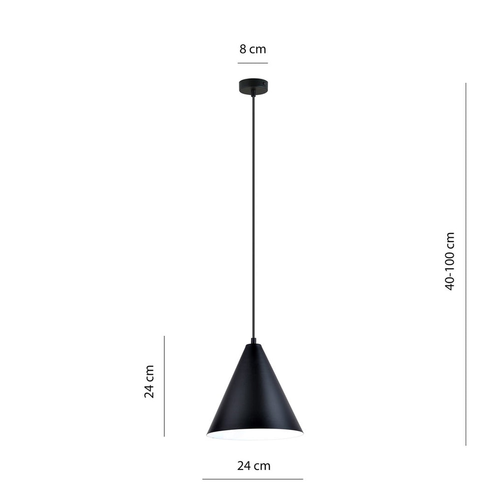 Lampa suspendata conica neagra cu interior alb Rebel