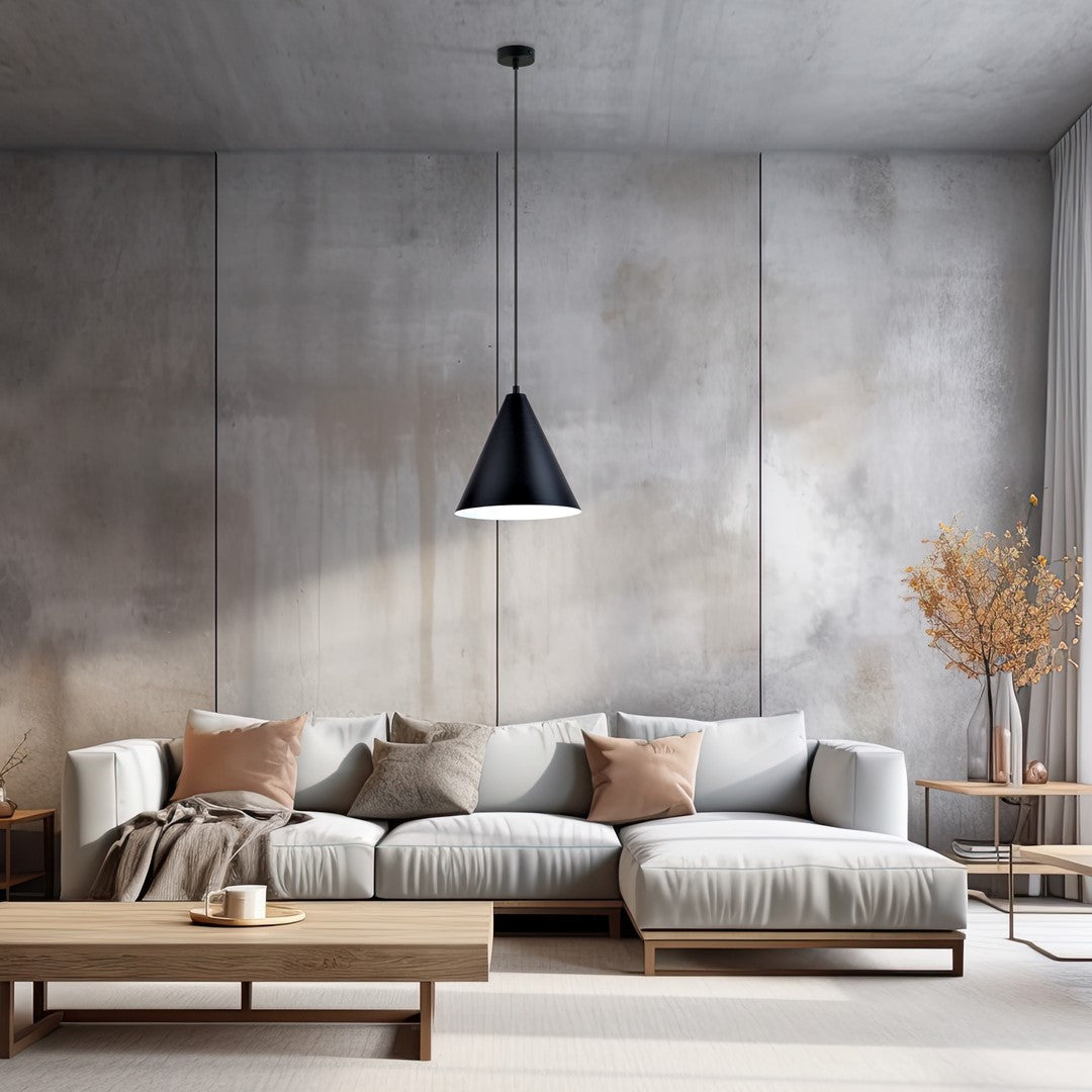 Lampa suspendata conica neagra cu interior alb Rebel