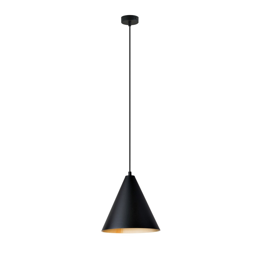 Lampa suspendata conica neagra cu interior gold Rebel