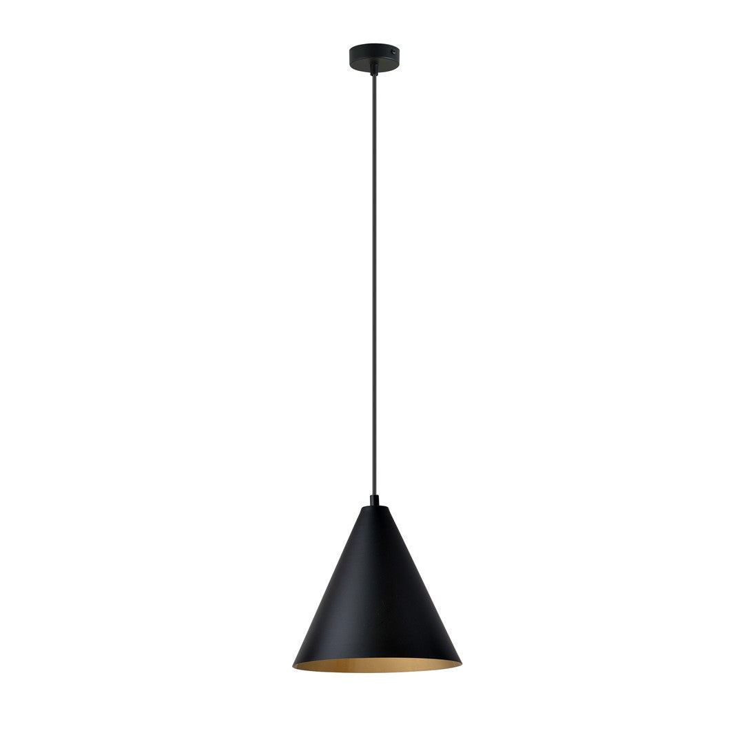 Lampa suspendata conica neagra cu interior gold Rebel