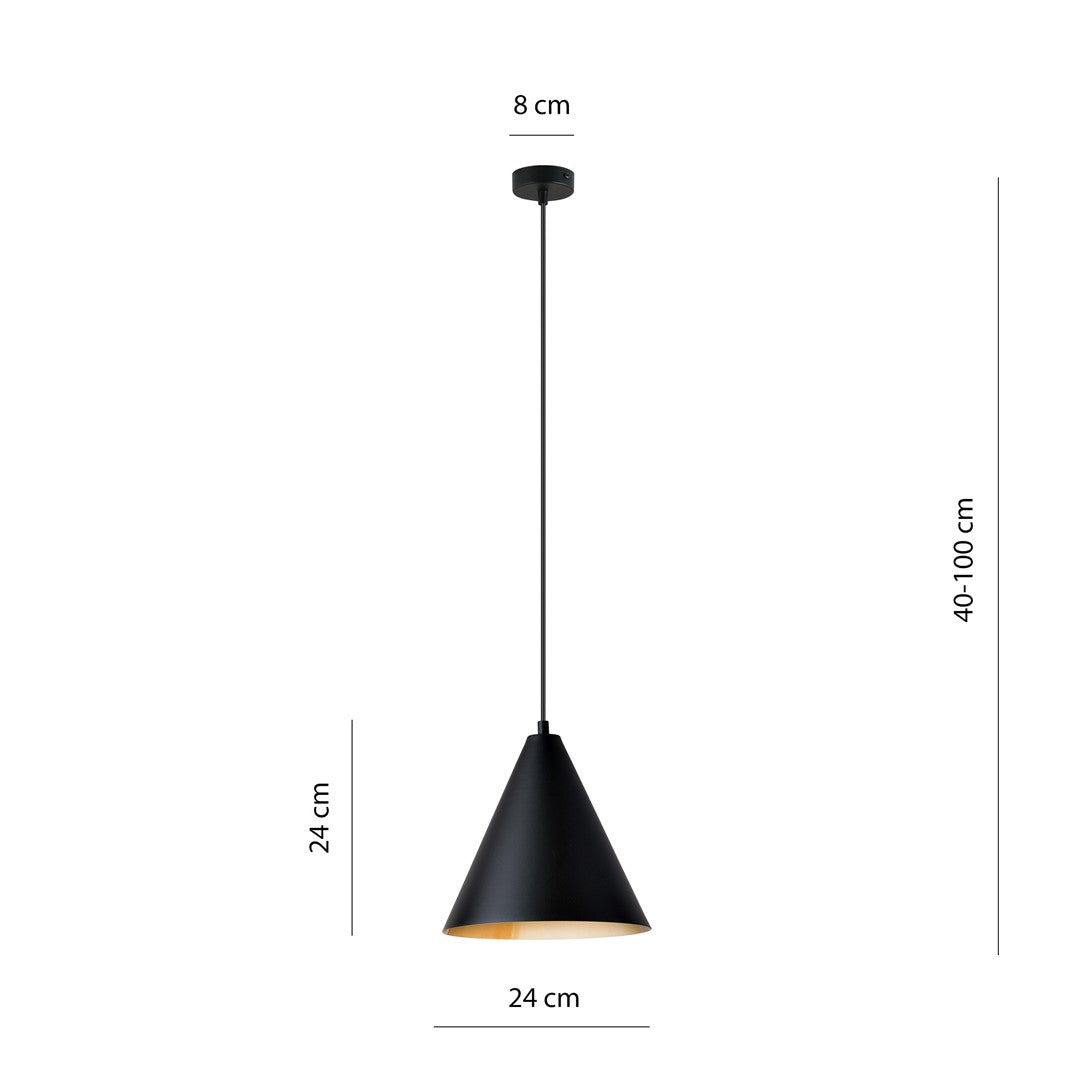 Lampa suspendata conica neagra cu interior gold Rebel